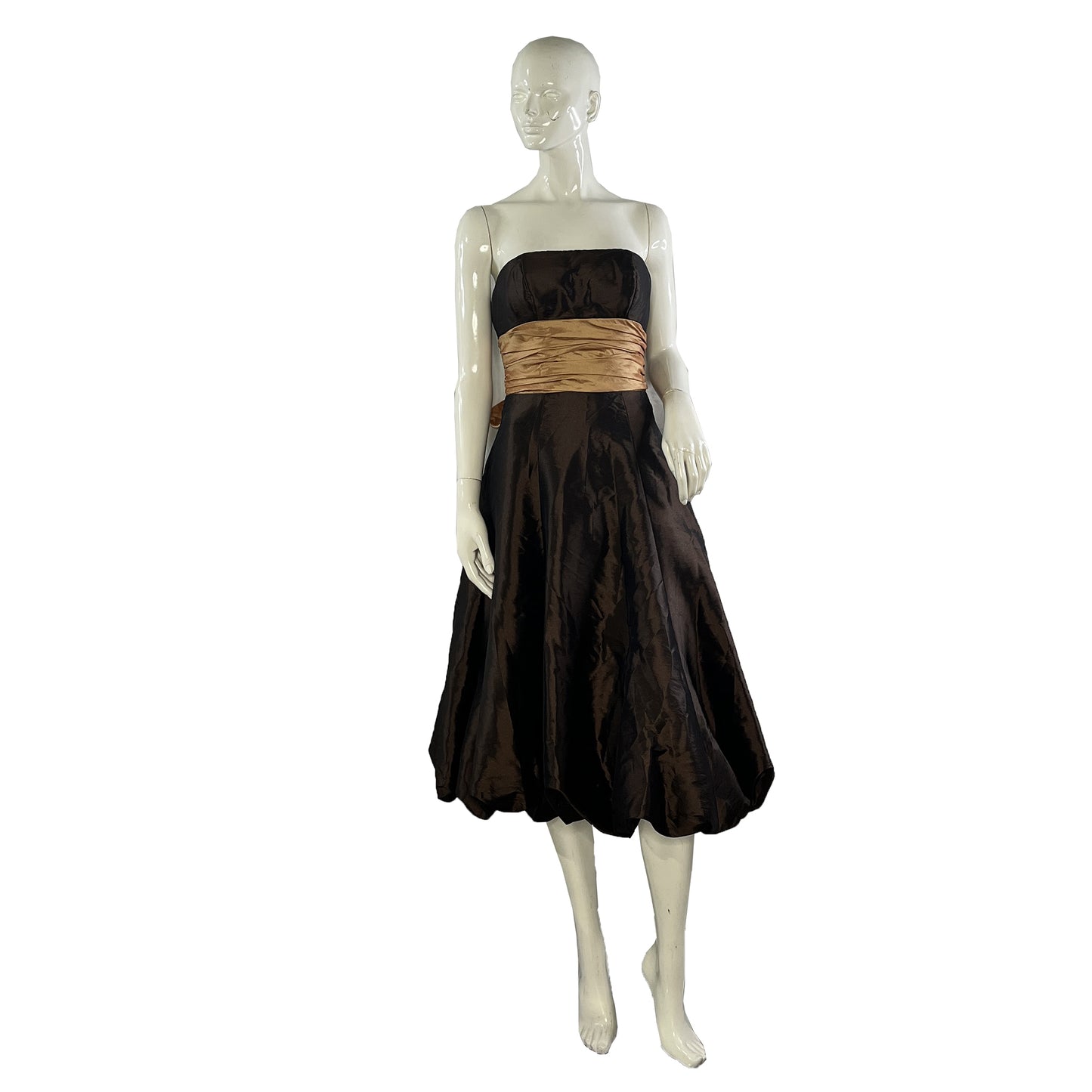 Bill Levkoff Gown Strapless Cocktail Above-Knee w Bow Detail Brown, Tan Size 4 SKU 000365-1