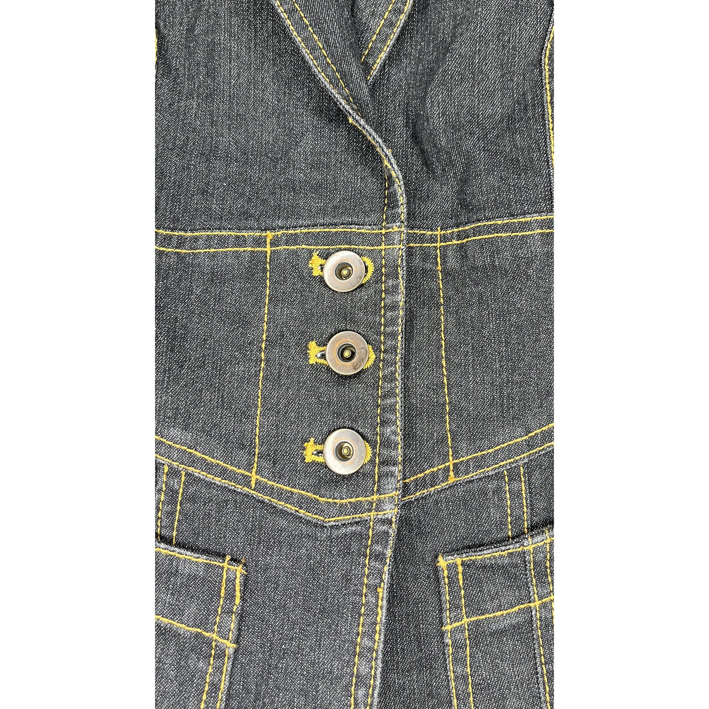 Cache Denim Jacket 3-Button Detail Rust Stitching Black Size 8 SKU 000425-1