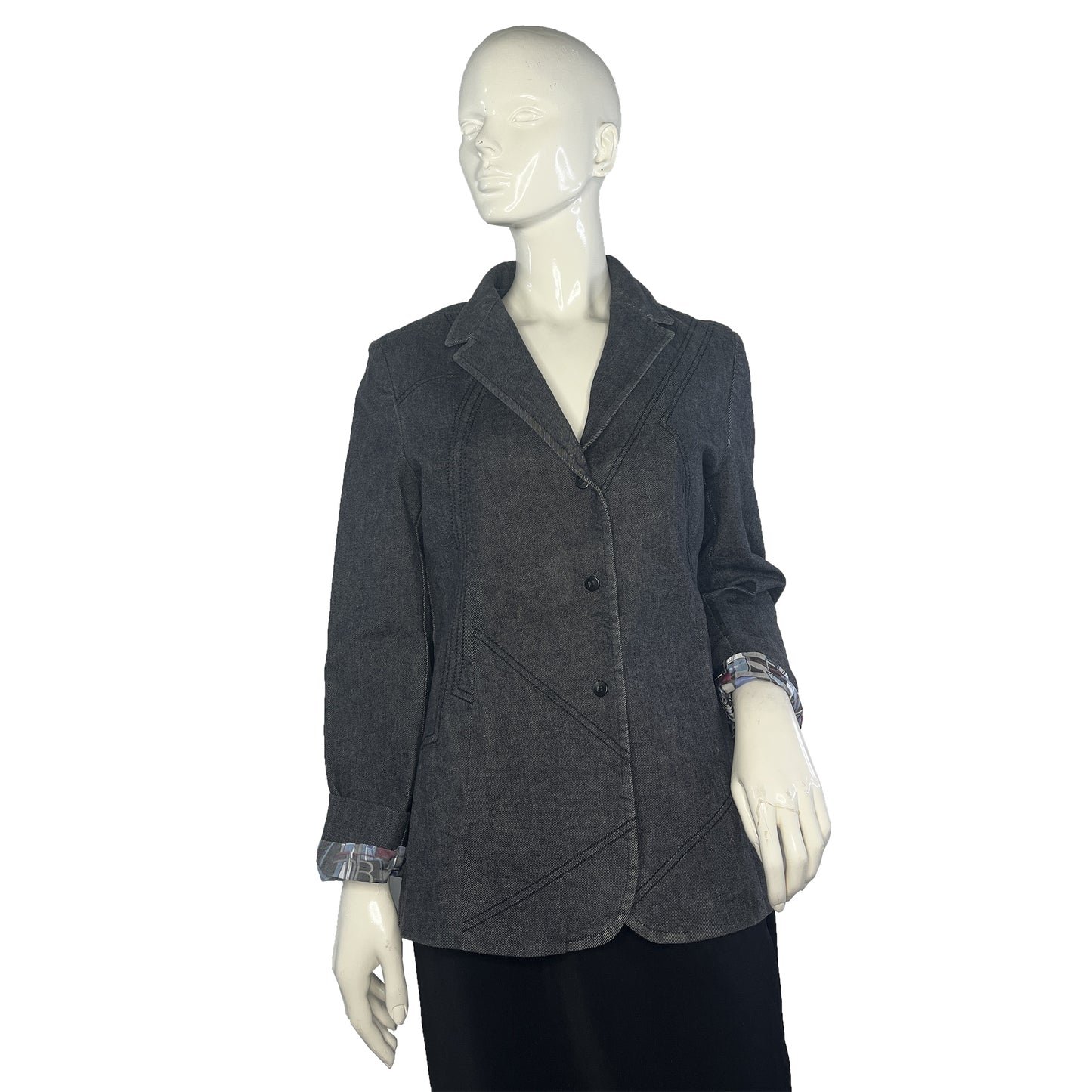 Laura Biagiotti Denim Jacket w Stitching Black Size 12 SKU 000425-5