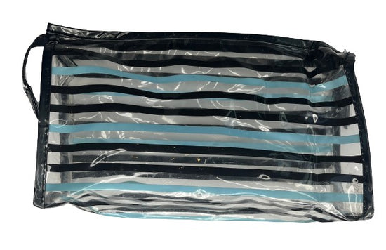 Makeup Bag Stripes Clear, Black, Light Blue SKU 000432