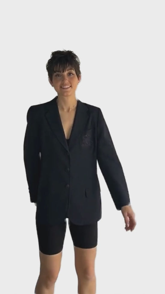 Load and play video in Gallery viewer, DKNY 70&amp;#39;s Blazer Navy Size 8 SKU 000212-8
