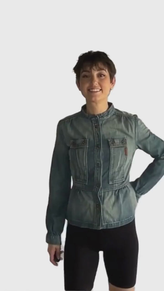 Load and play video in Gallery viewer, 7 For All Man Kind 70&amp;#39;s Ladies Jacket Denim Blue SKU 000294-9
