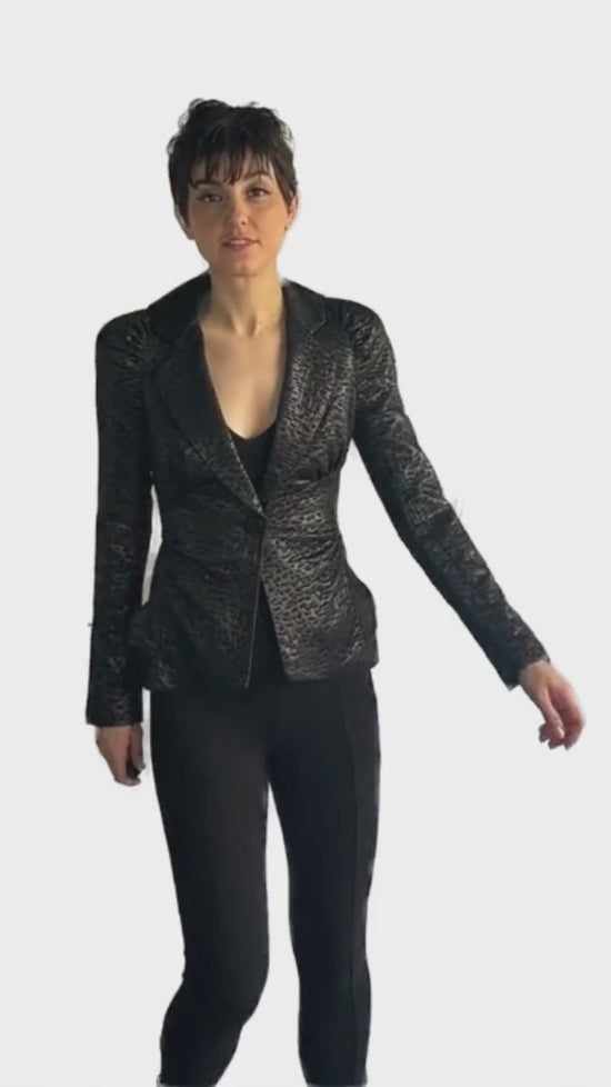 Load and play video in Gallery viewer, BEBE Blazer Black Textured Fitted Size 2 SKU 000409-7
