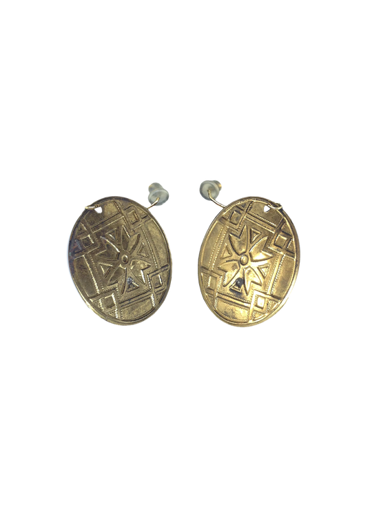 Gold Tone Medallion Pierced Earrings (SKU 000083)