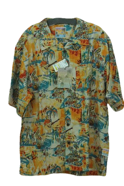 It’s 5 O’clock Some Where  Hawaiian Style Multi-Color 100% Silk Men Shirt XL SKU 000158