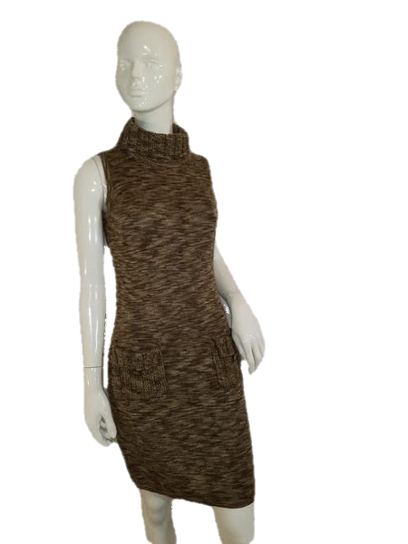 Calvin Klein Sleeveless Turtleneck Brown Knit Sweater Dress Size S SKU 000136