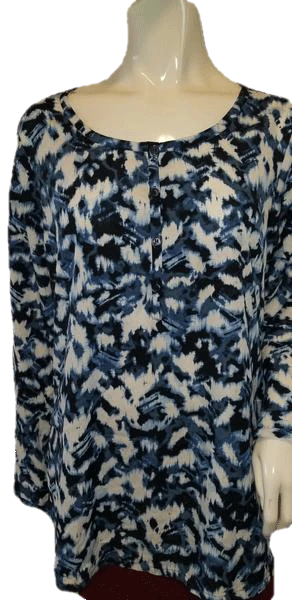 DKNY Long Sleeve Blue Print Blouse Size L SKU 000009
