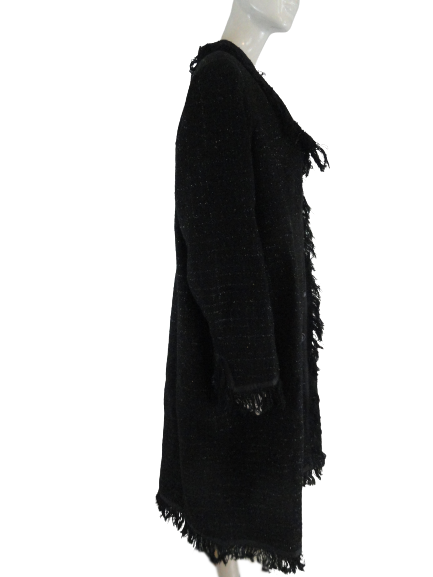 Black on Black Metallic Boucle Midi Coat Size XL SKU 000107