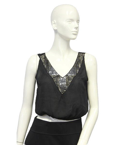 Black Embellished Beaded After Party Top Size Small SKU 000101