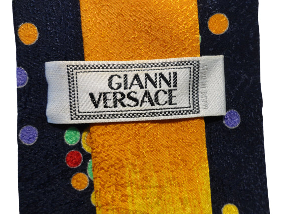 Men's Gianni Versace Navy Blue Tie w/ Multiple Colors of Dots SKU 000284-3 Bg1