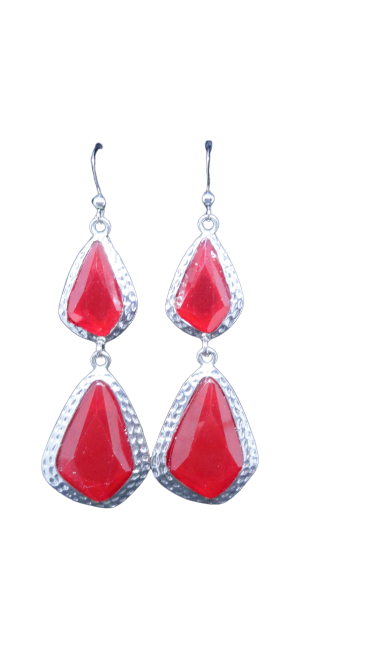Earrings Pierced Silver & Red (SKU 004000-29)