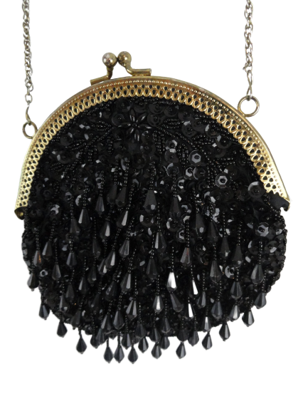 Purse Black Beaded and Sequined Gold Tone Trim (SKU 000270-3)