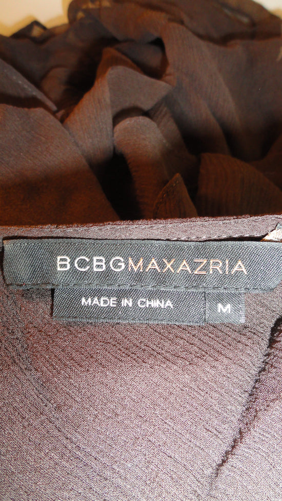 BCBG Top Sheer Into Silk Brown Size M SKU 000090G 80's Tan