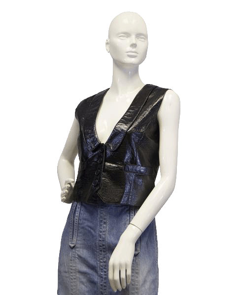 Super Woman Black Vegan Patent Leather Vest Sz PL (SKU 000018)