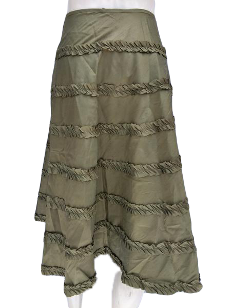 Zelie 90's Silk Olive Green Circle Skirt with Ruffles Size 2 NWT SKU 000133