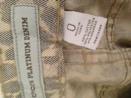 CHICO'S Platinum 80's Denim Jeans Beige Gray Leopard Print Stretch size 0 (SKU 000210)