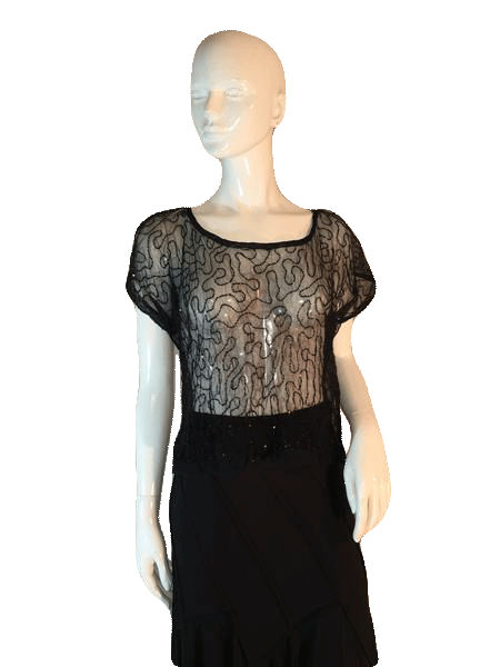MYTH NYC Sheer and Sequin Black Top with Split Short Sleeves Size 38” Chest SKU 000205