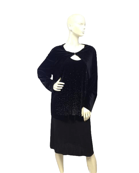 Adrian Karen Black Velvet Rhinestone Long Sleeve Top Size XL SKU 000081