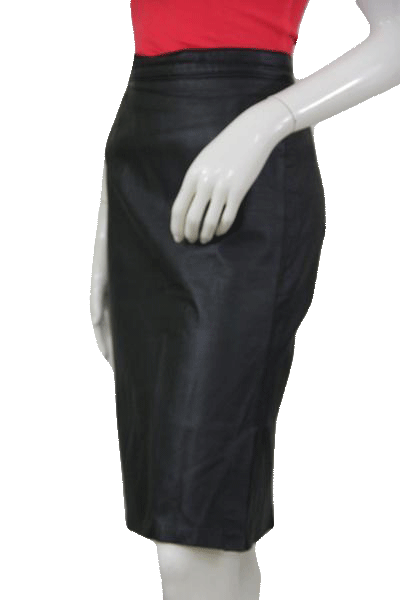 Venezia 80's Black Leather Skirt Size H-6 SKU 000104