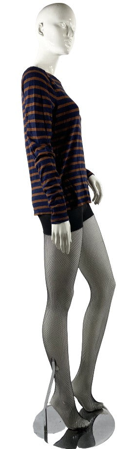 J.CREW 80's Top Brown and Navy Striped, Size M, SKU 000128-1