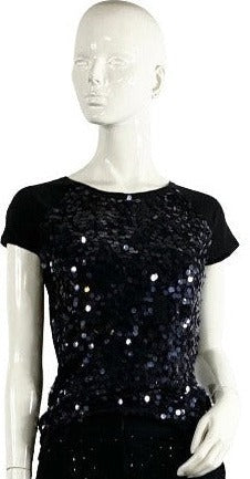 Ann Taylor Top Black Short Sleeve Embellished Size XS SKU 000361-7