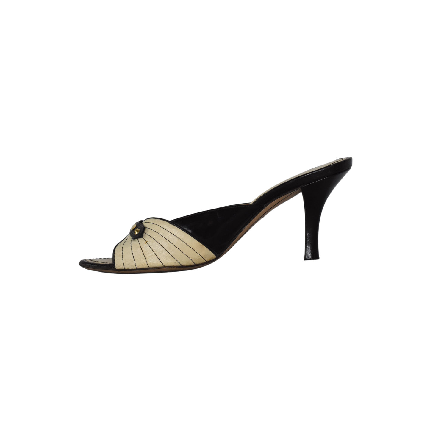 Louis Vuitton Open-Toe High Heels Cream, Black Size 36 SKU 000146-4