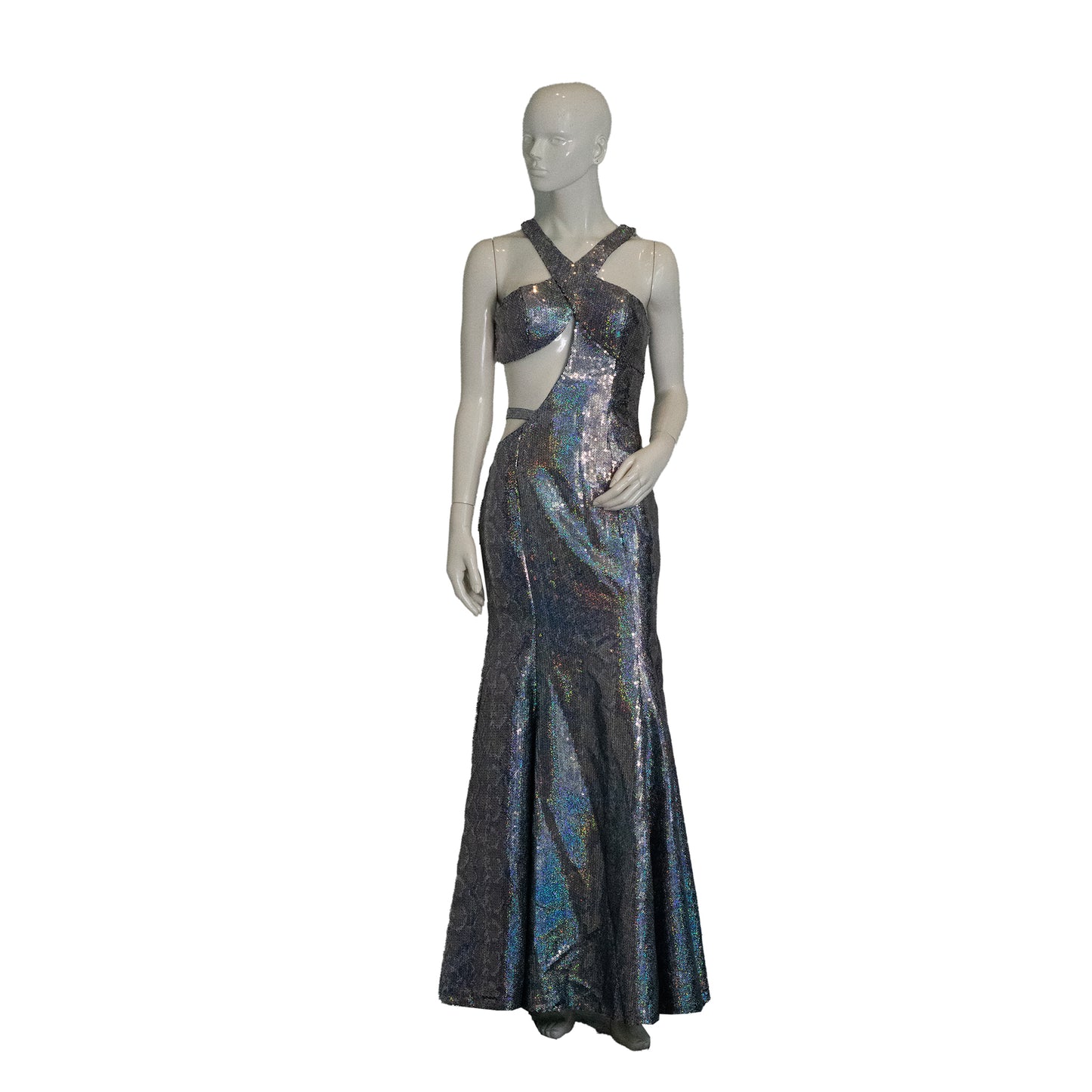 Alyce Designs Gown Halter-Neck Sparkly Silver Size 6 SKU 000356-3