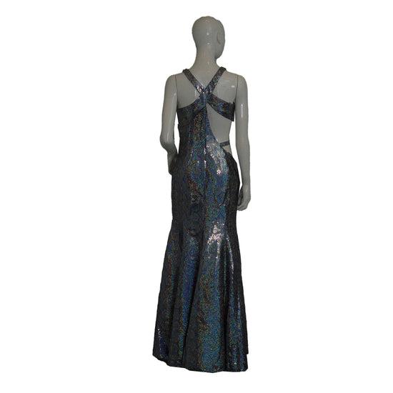 Alyce Designs Gown Halter-Neck Sparkly Silver Size 6 SKU 000356-3