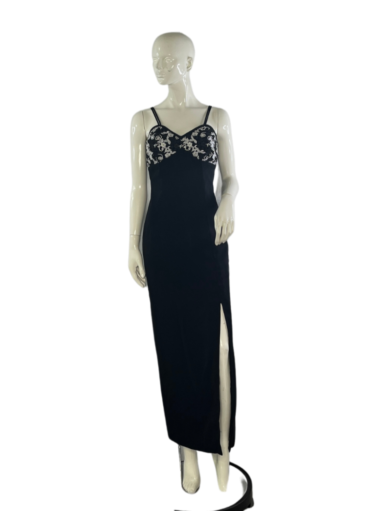 Dave & Johnny Gown Floral Embroidery Black SKU 000312