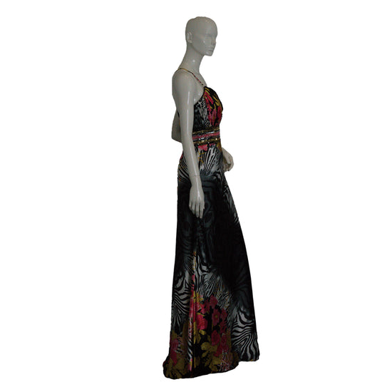 Panoply Gown Spaghetti-Strap Cross-Back Floral, Black Size 8 SKU 000365-4