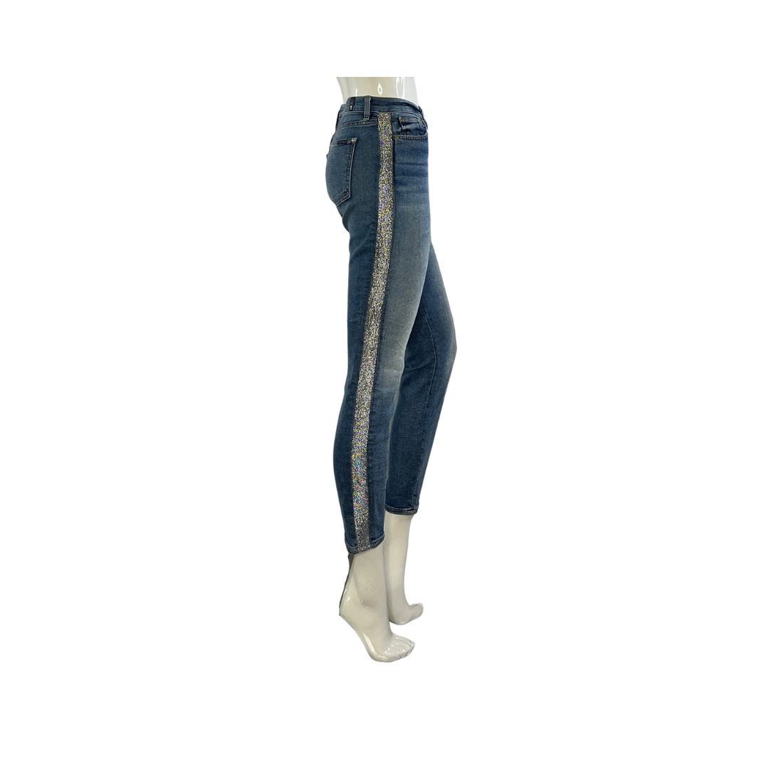 7 For All Mankind Denim Jeans w Silver Sparkly Stripe Blue Size 29 SKU 000030