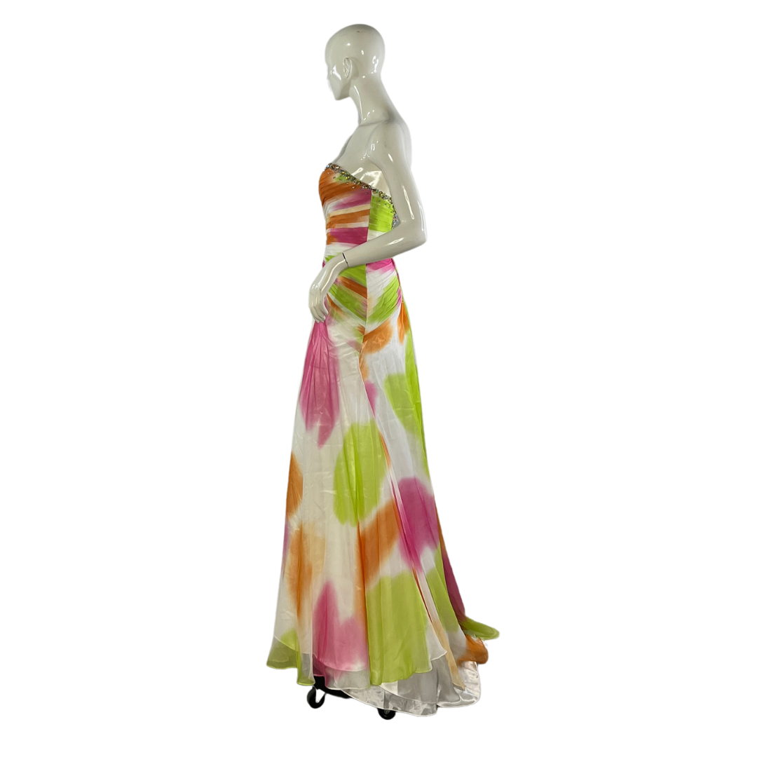 Tiffany Designs Gown Embellished Pink, Green, Orange, White Size 10 SKU 000379