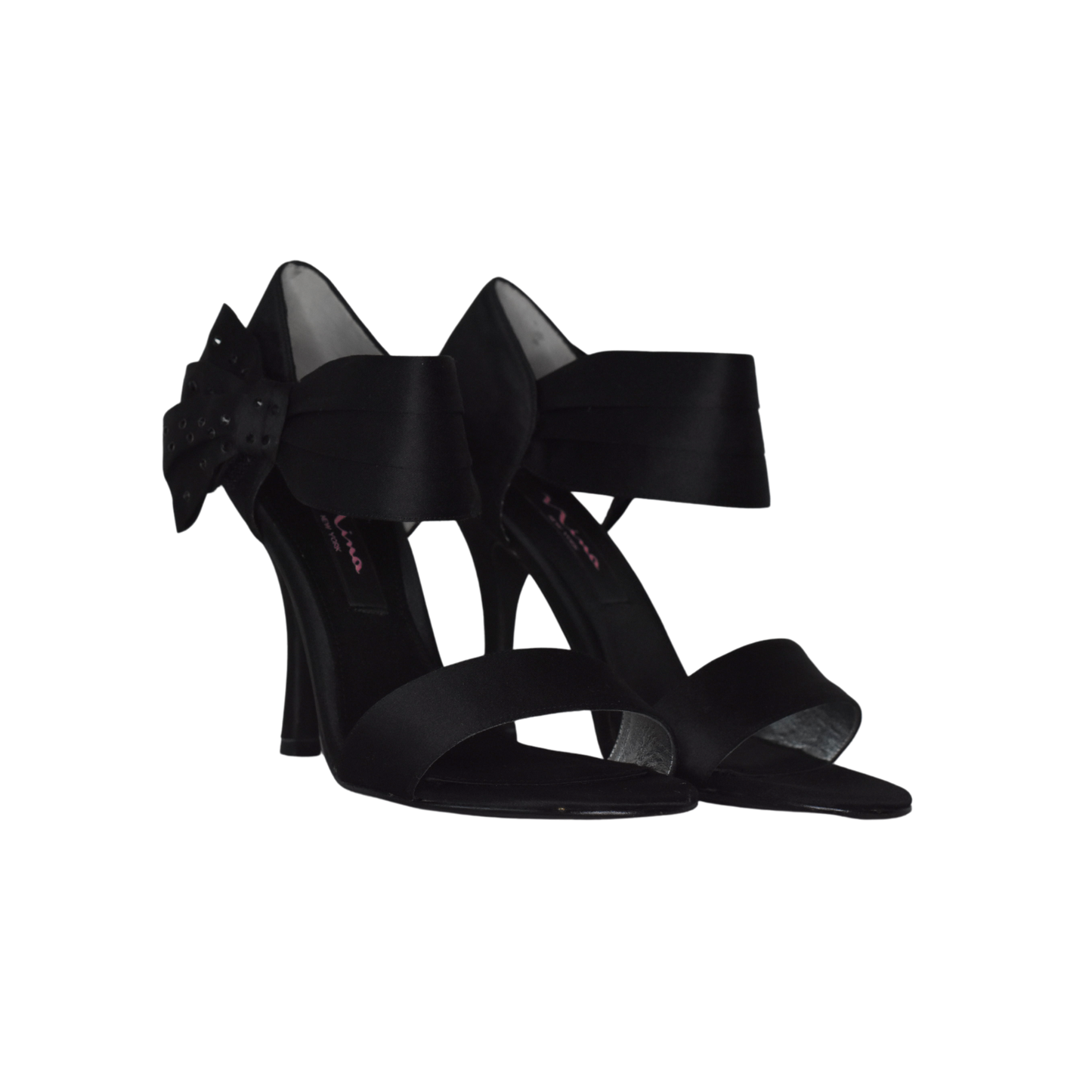 Nina High Heels w Bow & Rhinestone Details Black Size 7 SKU 000277-9