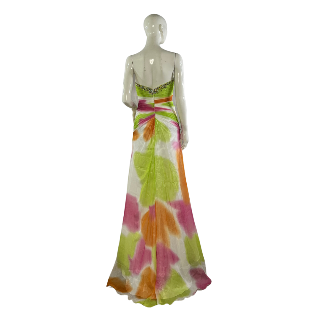 Tiffany Designs Gown Embellished Pink, Green, Orange, White Size 10 SKU 000379