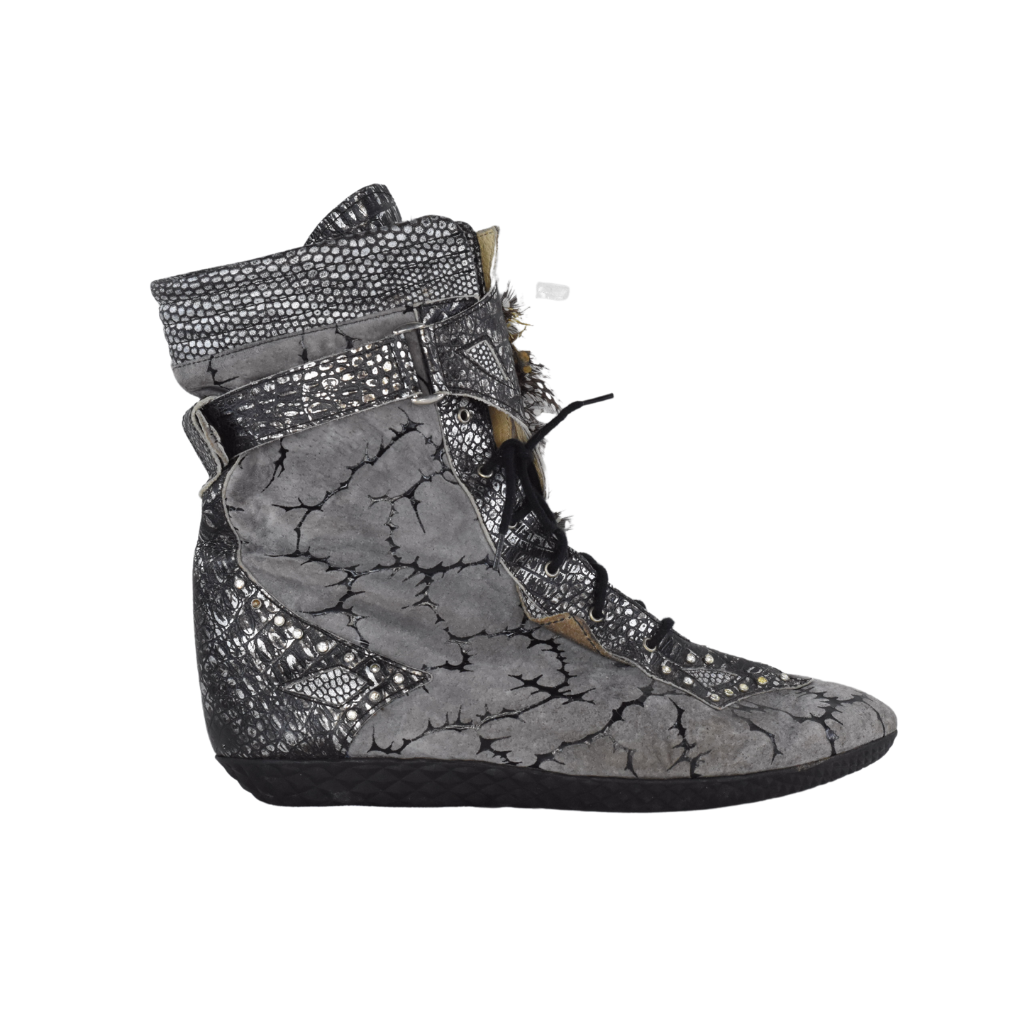 Boots Feather Details Gray, Silver Size 39 SKU 000093-2