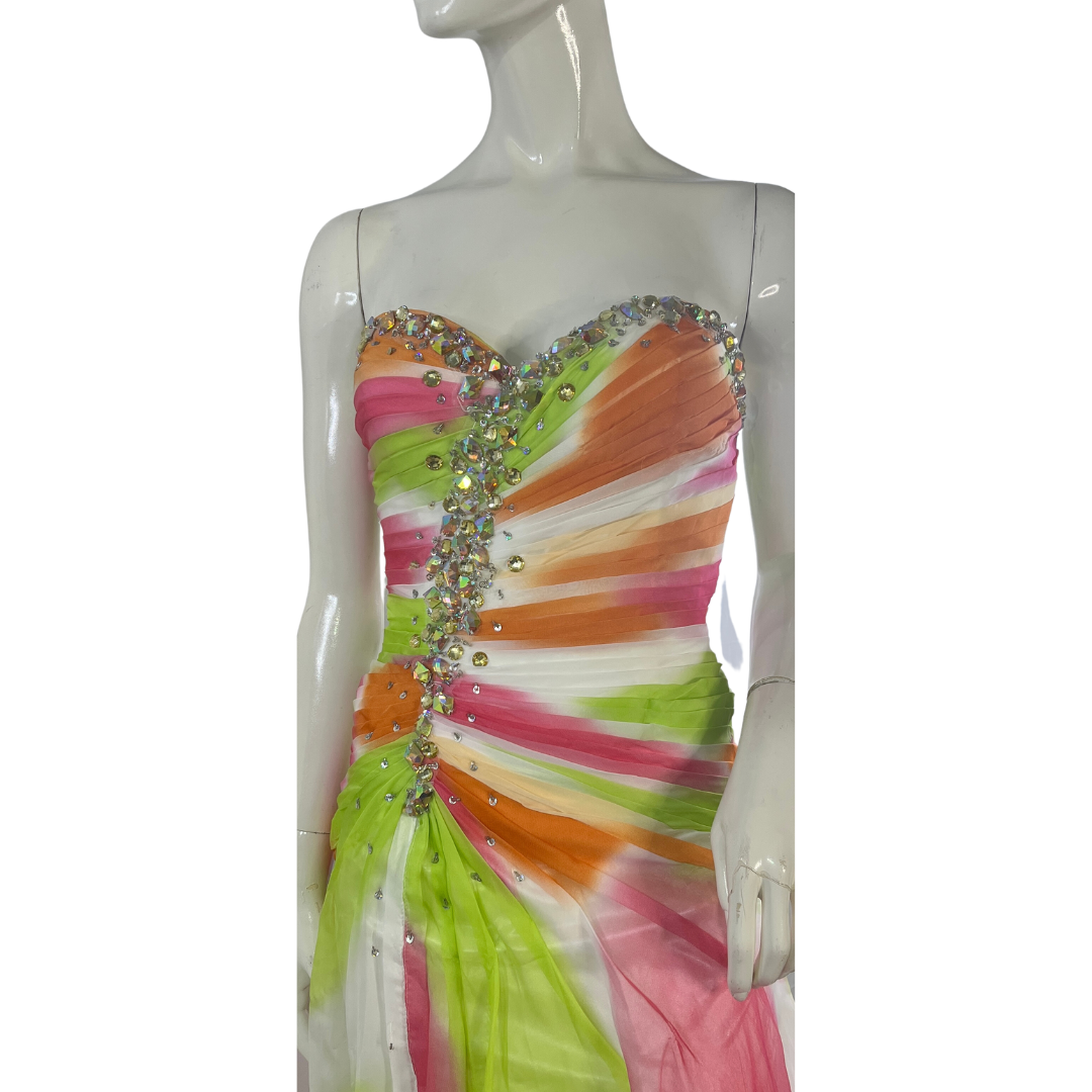 Tiffany Designs Gown Embellished Pink, Green, Orange, White Size 10 SKU 000379