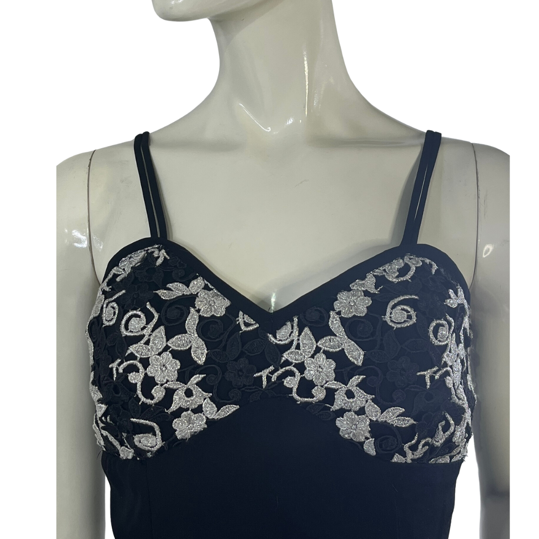 Dave & Johnny Gown Floral Embroidery Black SKU 000312