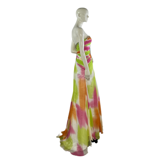 Tiffany Designs Gown Embellished Pink, Green, Orange, White Size 10 SKU 000379