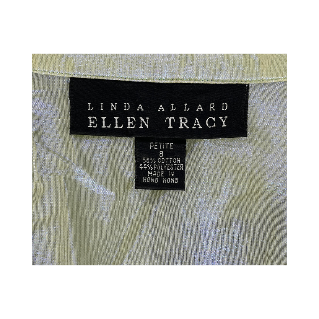 Linda Allard Ellen Tracy Top Collared Button Down Sheer Green Size 8P SKU 000012