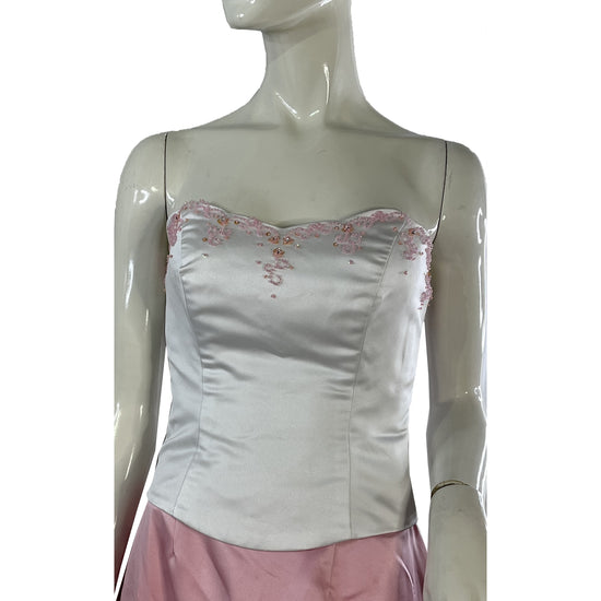Alfred Angelo Gown 2-Piece Set Strapless Corset Top & Skirt Embellished Pink, White Size 8 SKU 000407-1
