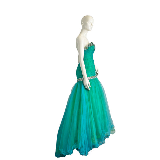 Alyce Designs Gown Strapless Rhinestone Embellished Green Size 4 SKU 000350-1