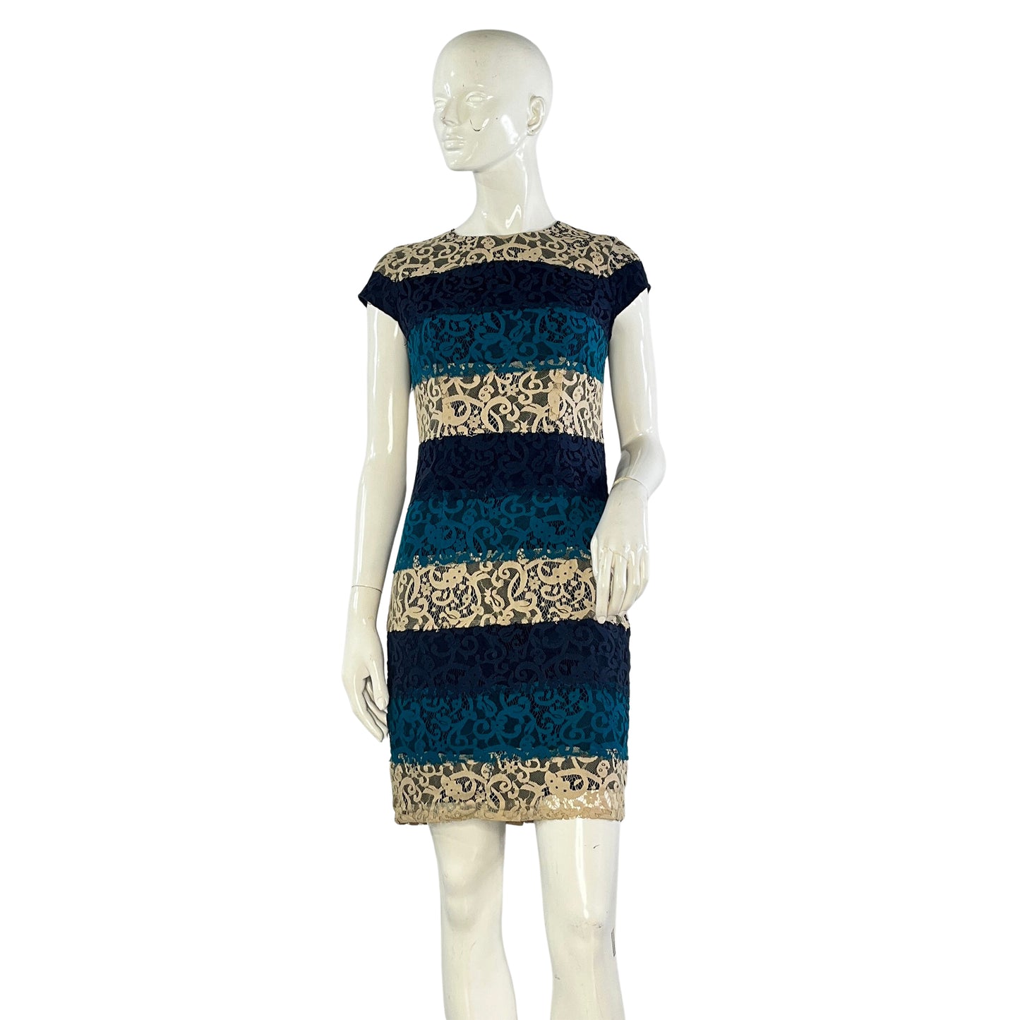 Ann Taylor Dress Floral Color-Block Lace Navy, Teal, Cream Size 2P SKU Designers On A Dime Ann Taylor Dress Floral Color-Block Lace Navy, Teal, Cream Size 2P SKU Designers On A Dime
