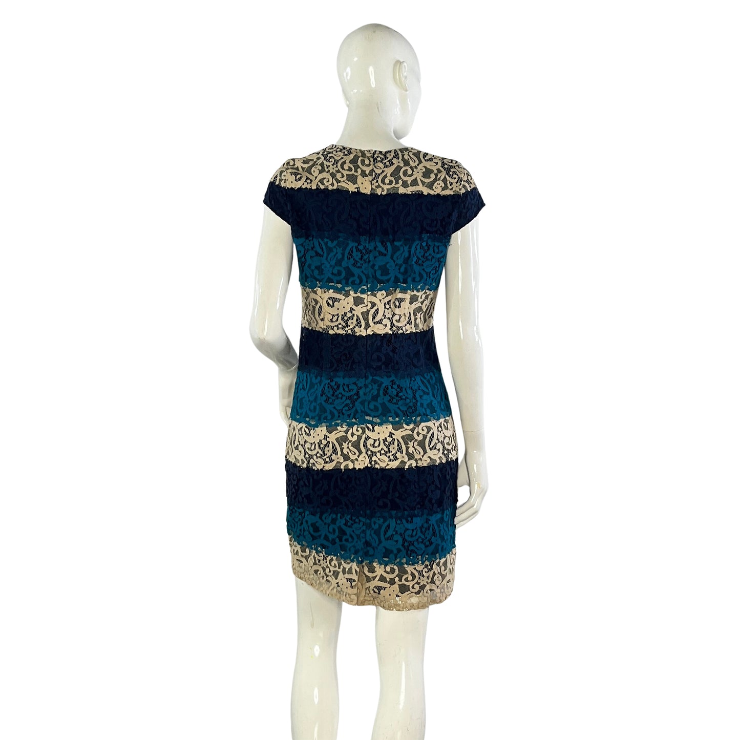 Ann Taylor Dress Floral Color-Block Lace Navy, Teal, Cream Size 2P SKU 000067-4