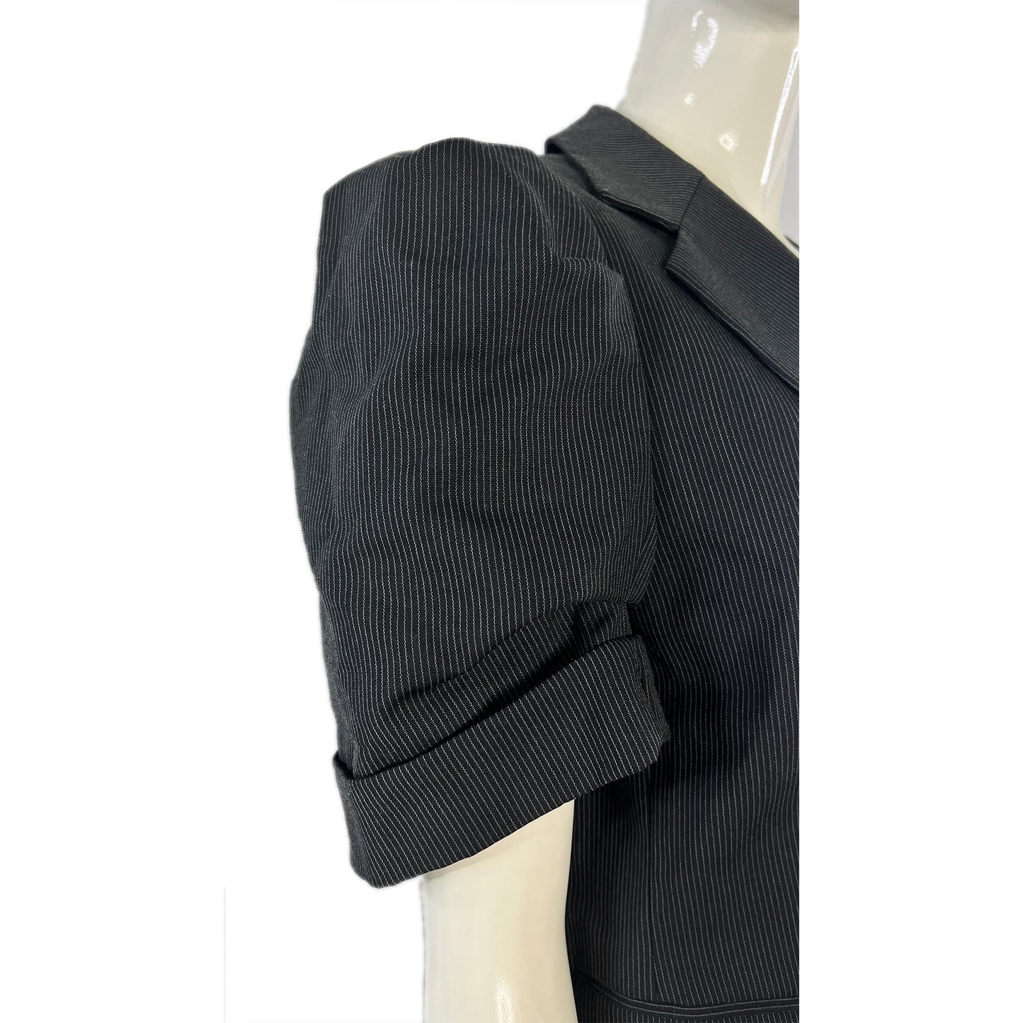 BCBG Blazer Short Sleeves Pin Stripe Dark Gray Size L SKU 000008-7