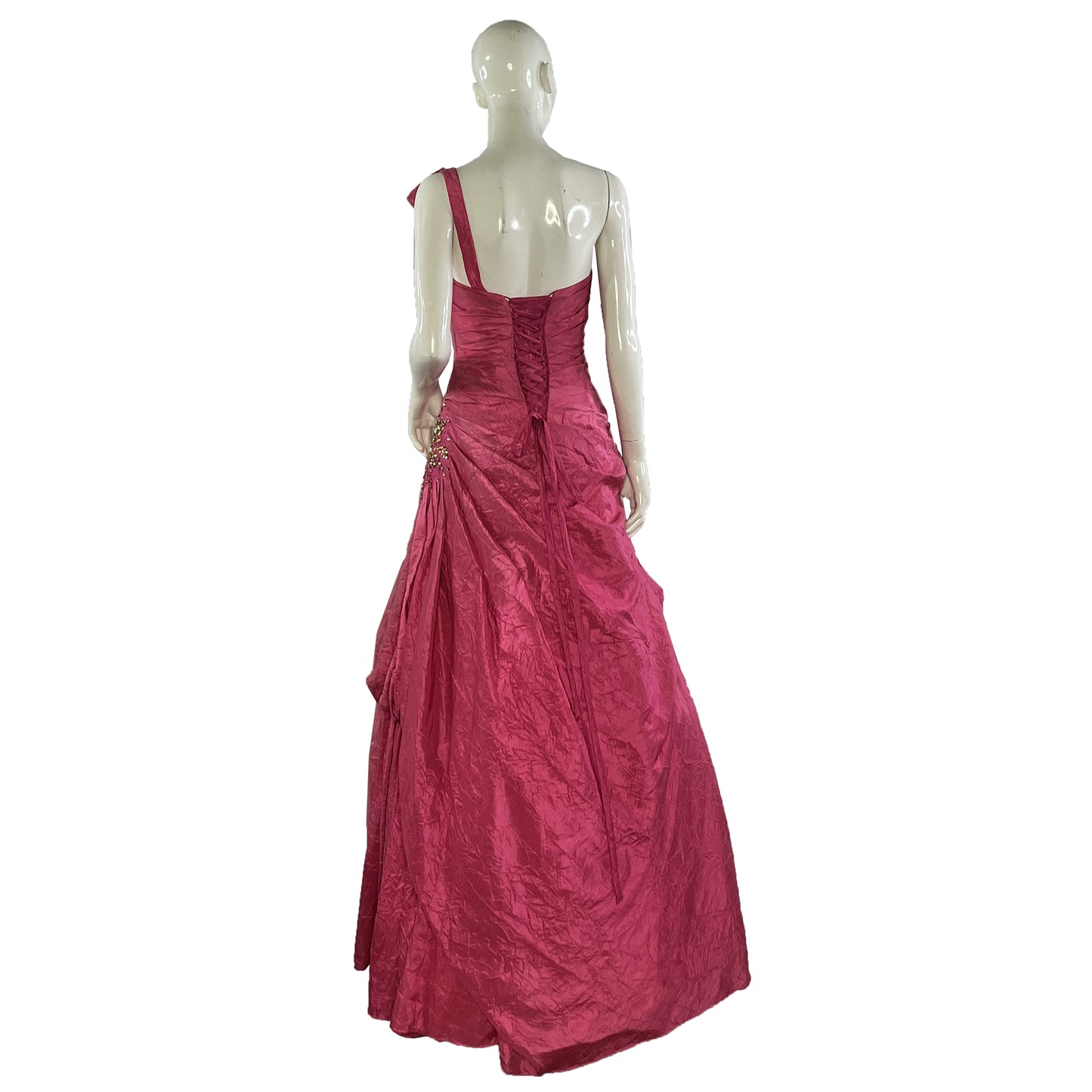 B'Dazzle Ball Gown One-Shoulder Lace-Up Embellished Pink Size 8 SKU 000404-1