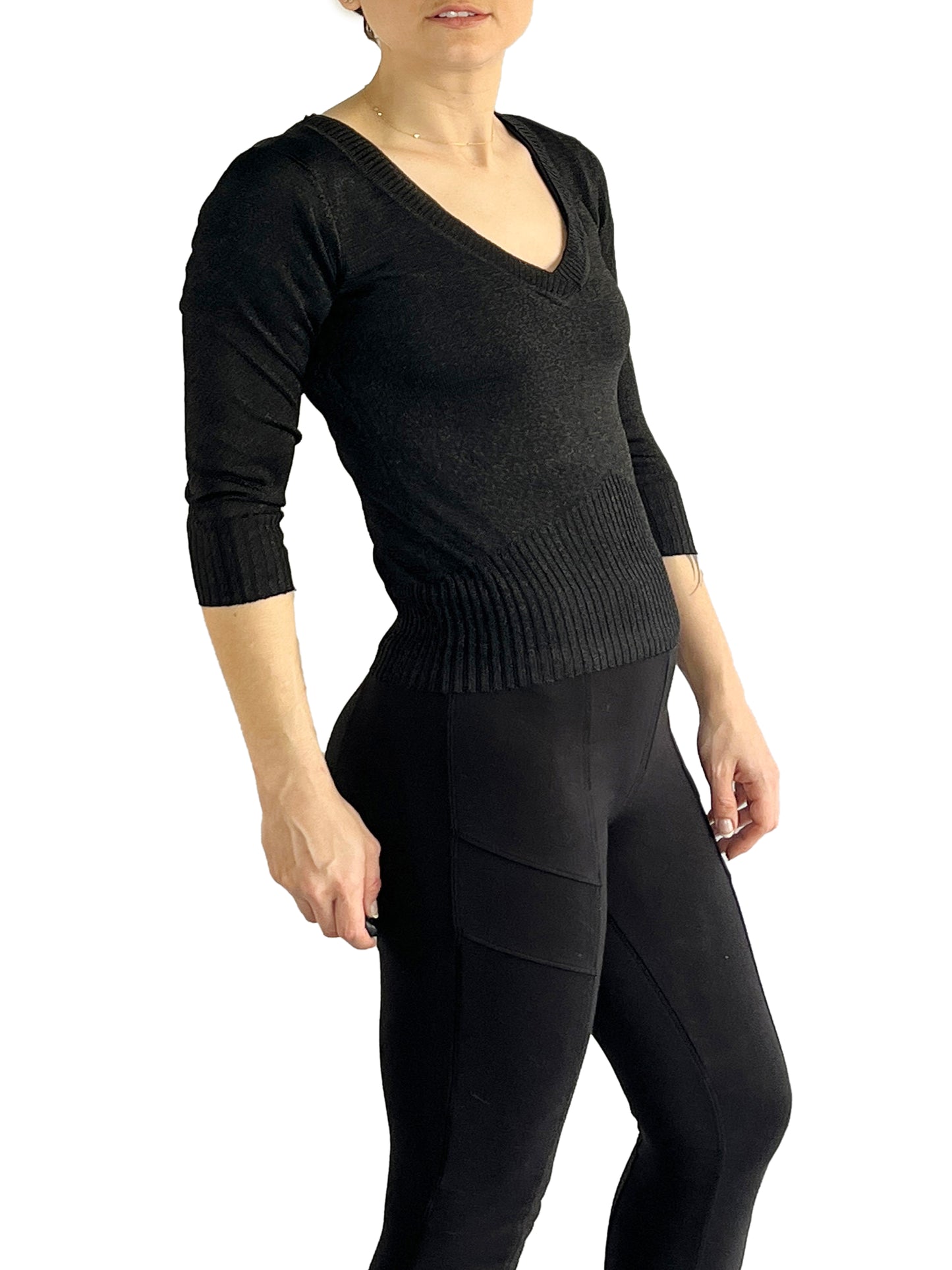 Bebe Sparkle V-Neck Sweater Black Sz XS SKU 000071-1