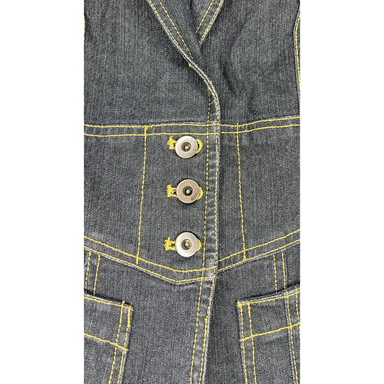 Cache Denim Jacket 3-Button Detail Rust Stitching Black Size 8 SKU 000425-1