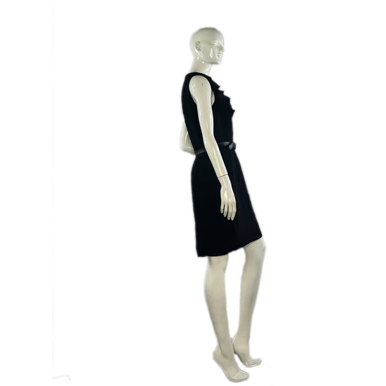 Calvin Klein Dress Above-Knee Ruffle Neck w Belt Black Size 8 SKU 0001 Designers On A Dime Calvin Klein Dress Above-Knee Ruffle Neck w Belt Black Size 8 SKU 0001 Designers On A Dime