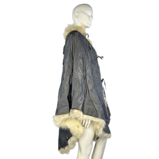 Cape Fur Lining Embroidery & Tassel Details Gray, Cream Size L/ XL SKU 000378-1