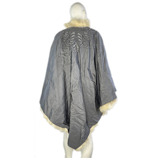 Cape Fur Lining Embroidery & Tassel Details Gray, Cream Size L/ XL SKU 000378-1